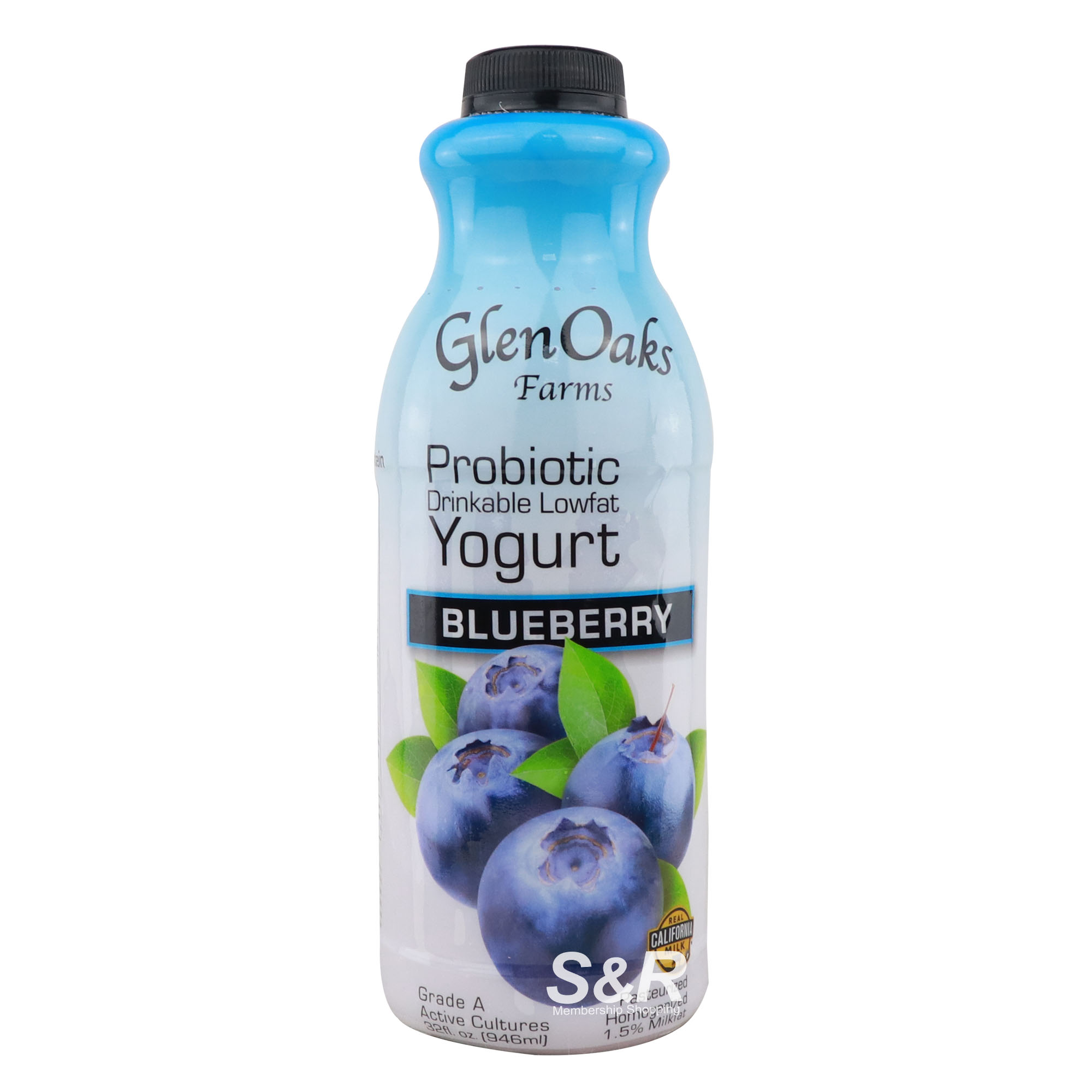 GlenOaks Farms Probiotic Drinkable Lowfat Yogurt Blueberry 946mL